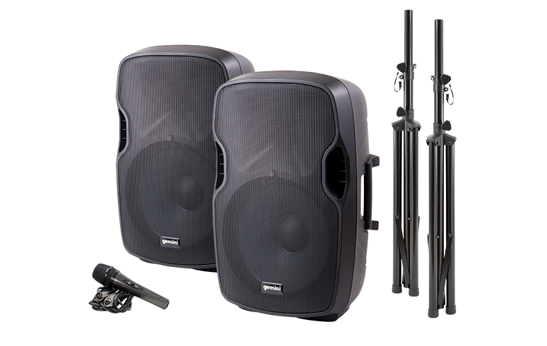 Gemini PA-SYS15 complete dual PA speaker package includes 1x15