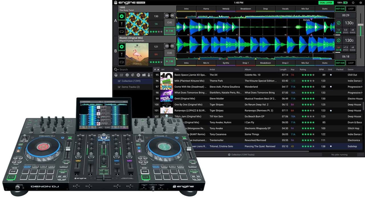 Denon DJ Prime 4 Standalone 4-Deck DJ System with 10 Inch Touchscreen