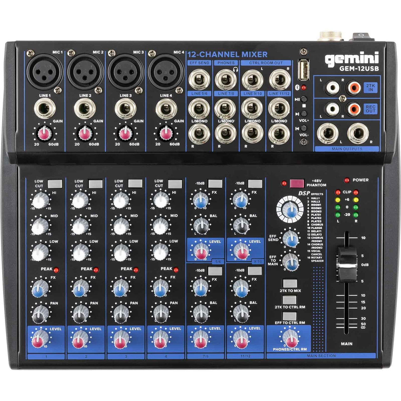 Gemini GEM-12USB - 12 Channel USB Mixer for Podcasts as well as