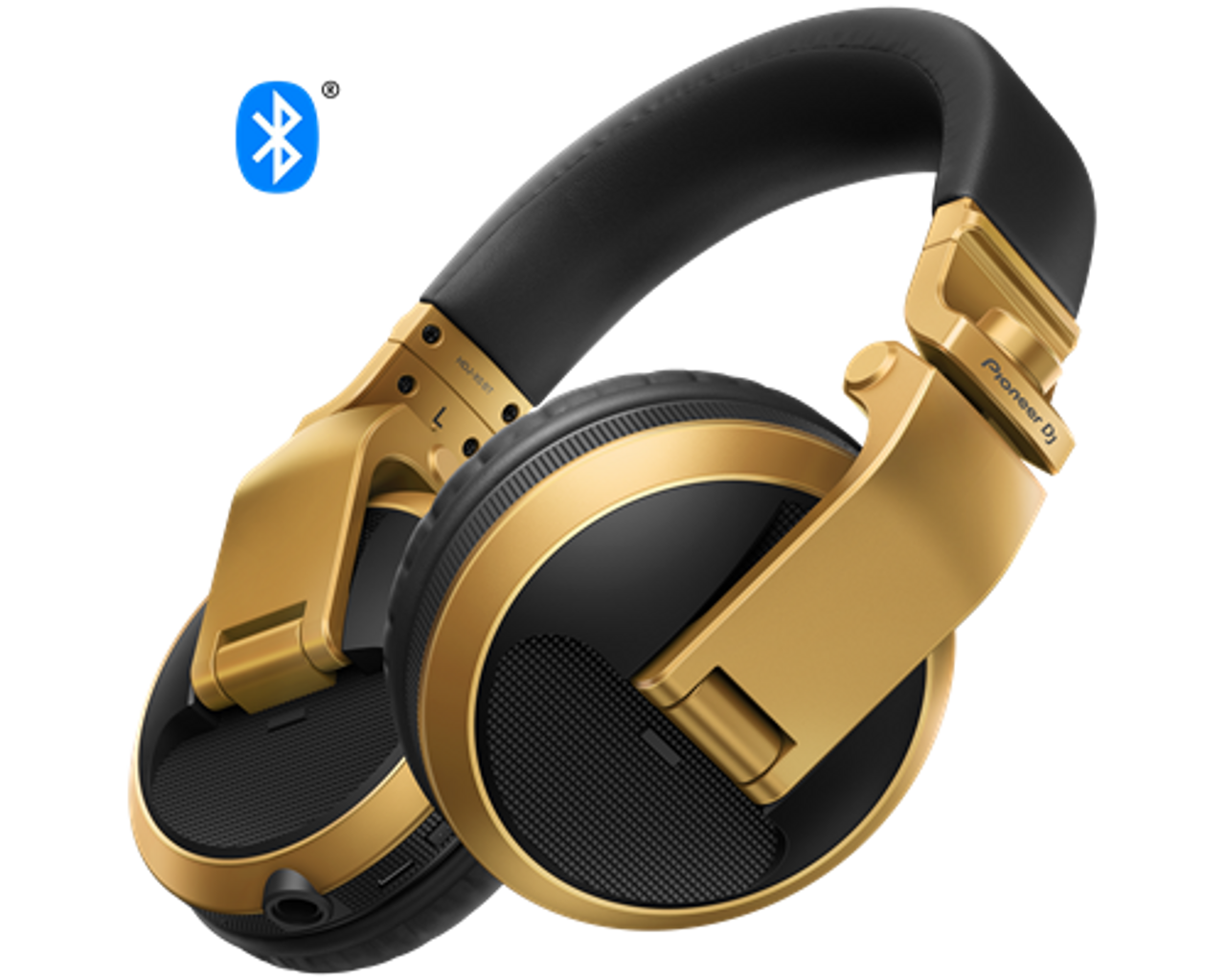 Blue dj headphones with sound wave line Royalty Free Vector