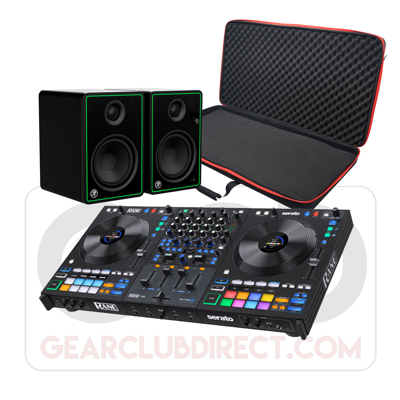 GCD Package: RANE DJ FOUR DJ Controller with Mackie CR5-XBT Monitors & ProX Case