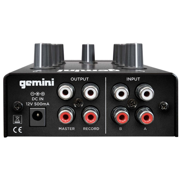 Gemini MM1 2 Channel Analog Mini DJ Mixer Back.
