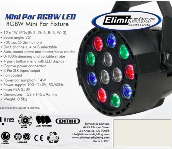 Eliminator Mini Par RGBW LED - 12 x 1 watt RGBW LED