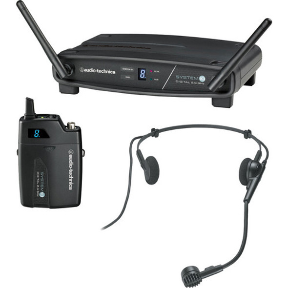 Audio-Technica ATW-1101/H - System 10 Digital Wireless System includes: ATW-R1100 receiver and ATW-T1001 UniPak transmitter with PRO 8HEcW headworn microphone, 2.4 GHz