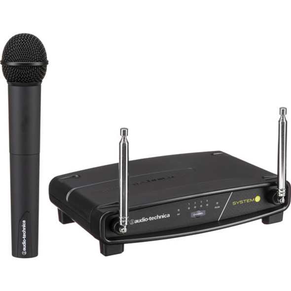 Audio-Technica ATW-902A - System 9 wireless system includes ATW-R900a receiver and ATW-T902a handheld dynamic unidirectional microphone/transmitter and AT8456a Quiet-flex stand clamp.