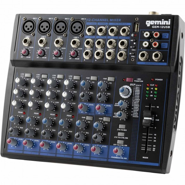 Gemini GEM-12USB - 12 Channel USB Mixer for Podcasts as well as mixing with Bluetooth input