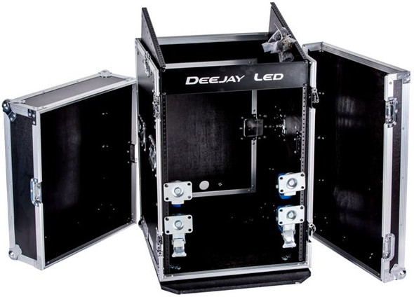 DEEJAY LED TBHM14UW - Fly Drive Case 10u Space Slant Mixer Rack / 14u Space Vertical Rack System with Full AC Door & Caster Board