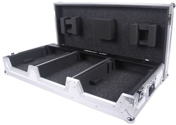 DEEJAY LED TBHCDJDJMS9WHITE - Fly Drive Case For 2 Large Format Pioneer CDJ2000 Players Plus DJM-S9 Mixer or Similarly Sized Equipment with Low Profile Wheels In White