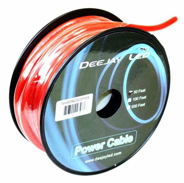 DEEJAY LED TBH850REDCOPPER - 8-Gauge 50 Foot Red Pure Copper Stranded Power Cable