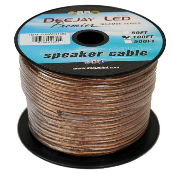 DEEJAY LED TBH16AWG100 - 100-Foot 2-Conductor 16 Gauge Stranded Speaker Hookup Cable