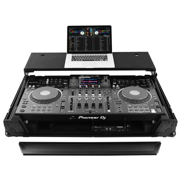 Odyssey FZGSXDJXZW1BL BLACK LABEL PIONEER XDJ-XZ DJ CONTROLLER GLIDE STYLE CASE WITH WHEELS AND 19" 1U BOTTOM RACK - Supports GSA angle panels