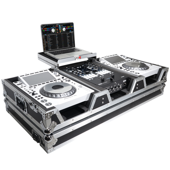 ProX XS-CDM3000WLT Fits 2x Pioneer CDJ 3000 Case / Pioneer Nexus900 Mixer w/Sliding Laptop Shelf & Low profile Wheels Large format CD Mixer Coffin Case Holds 10" or 12" Mixer & 2x Large CD Players