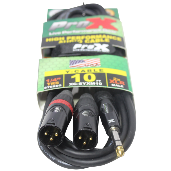 ProX XC-SYXM10 10FT 1/4" Stereo to Dual XLR-M