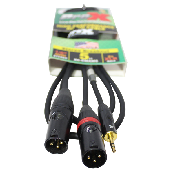 ProX XC-CMXM5 5FT 3.5mm TRS to DUAL XLR-M CABLE