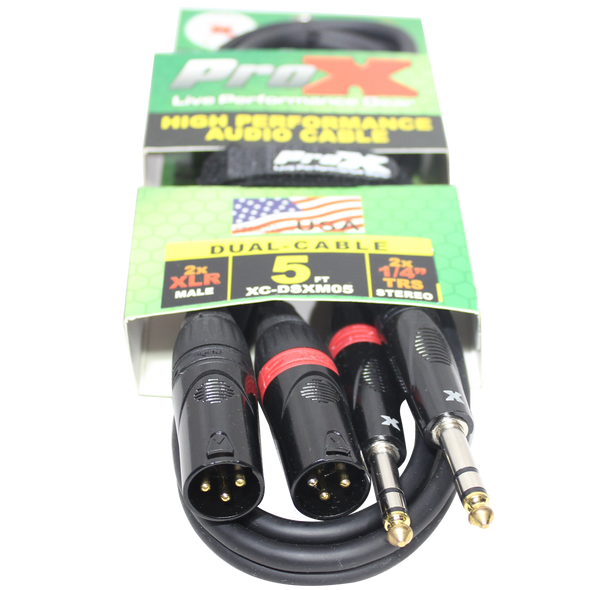 ProX XC-DSXM05 5FT Dual 1/4" TRS to Dual XLR Male