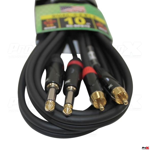 ProX XC-DPR10 10FT Dual 1/4" TS Mono to Dual RCA Male