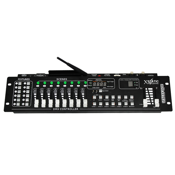 ProX X-192DMXW SPACEX 192W - up to 12 fixtures with 16 DMX Ch. Includes 192 channels of DMX control - 30 banks of 8 scenes 8 fade adjusting output level DMX-512 and 2.4G Wireless Transmitter