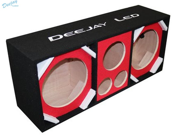 DEEJAY LED D10T2H1RED Two 10-in Woofers plus Two Tweeters and One Horn RED Empty Chuchera Speaker Enclosure w/Quad Port