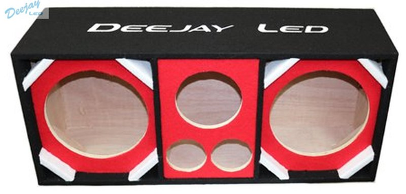 DEEJAY LED D10T2H1RED Two 10-in Woofers plus Two Tweeters and One Horn RED Empty Chuchera Speaker Enclosure w/Quad Port