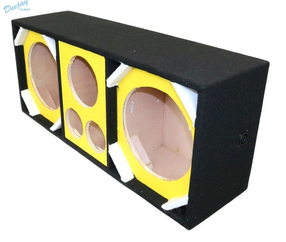 DEEJAY LED D10T2H1YELLOW Two 10-in Woofers plus Two Tweeters and One Horn YELLOW Empty Chuchera Speaker Enclosure w/Quad Port