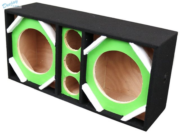 DEEJAY LED D10T3VYGREEN Two 10-in Woofers plus Three Tweeters Vinyl Green Empty Chuchera Speaker Enclosure