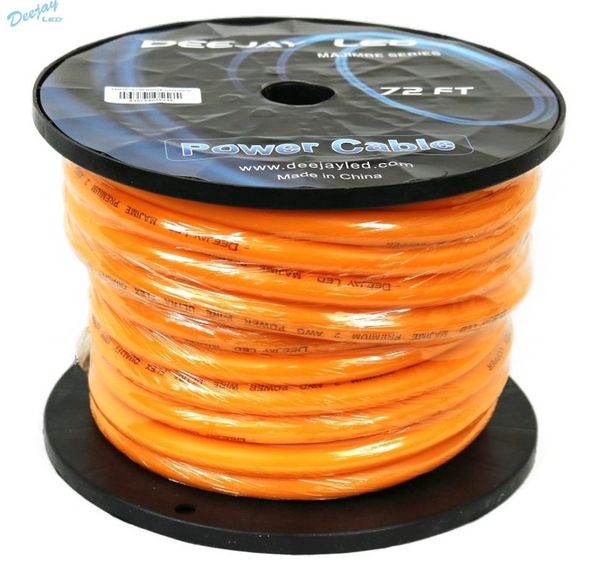 DEEJAY LED TBH272ORANGECOPP 2 GAUGE 72 FT 100% Copper Power Cable Used for Vehicular Audio Amplifiers ORANGE