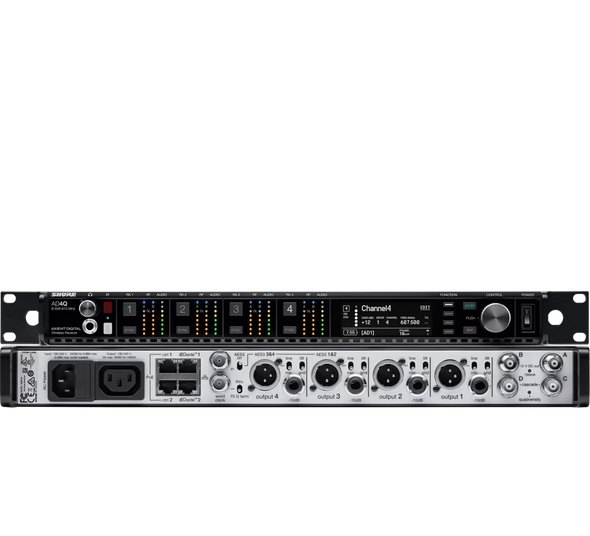 Shure AD4QNP=-A Four--channel receiver. Includes locking power and jumper cables rackmount kit and user guide.