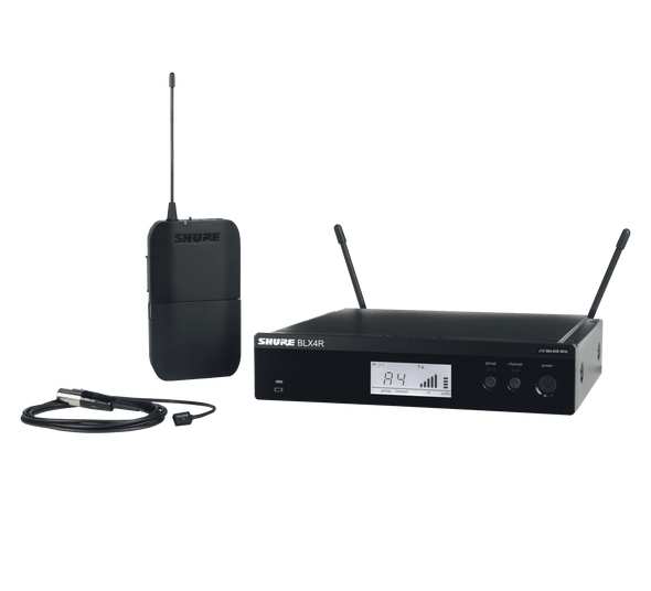 Shure BLX14R/W93-J11 Instrument System with (1) BLX4R Wireless Receiver (1) BLX1 Bodypack Transmitter and (1) WL93 Lavalier Microphone