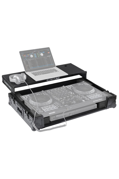 Odyssey Black Label DDJ-FLX10 1U Flight Case with Glide Style Laptop Platform and Corner Wheels