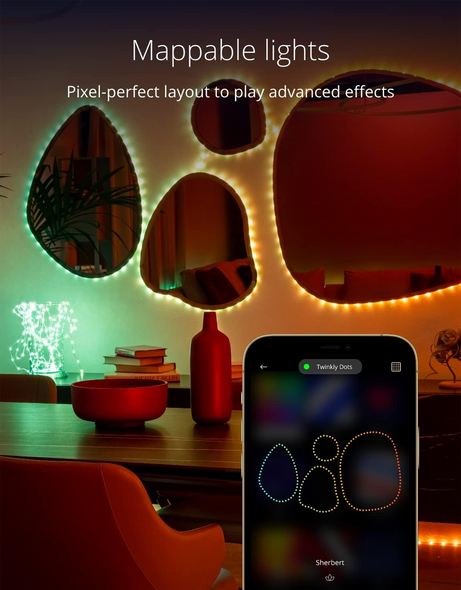 Twinkly Dots – App-Controlled Flexible LED Light String with 200 RGB (16 Million Colors) LEDs 33 feet