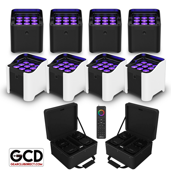 Chauvet DJ Freedom Par H9 IP X4 Complete Up-Lighting Kits Pair with White Sleeves and Handheld Remote Package 