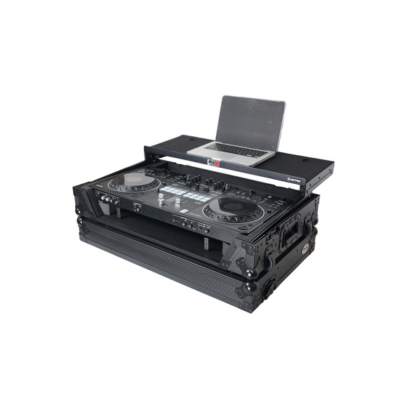 ProX ATA Flight Style Road Case For Pioneer DDJ-REV5 DJ Controller with Laptop Shelf 1U Rack Space Wheels and LED Black Finish