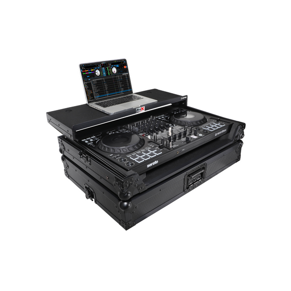 ProX XS-FLX10 LTBL Pioneer DDJ-FLX10 or DDJ-GRV6 with Sliding Laptop Shelf ATA Flight Style Road Case Black Finish Slim Case