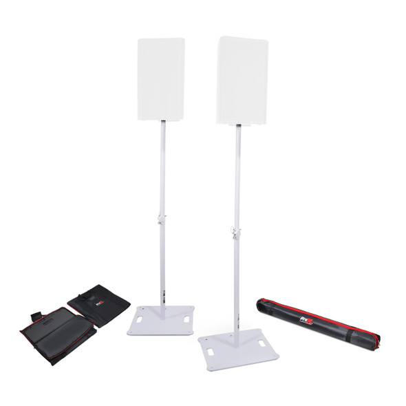 ProX POLARIS Portable Speaker and Lighting Pair Stand Kit with Base Plate, Telescoping Pole, and Carry Bags - White Finish