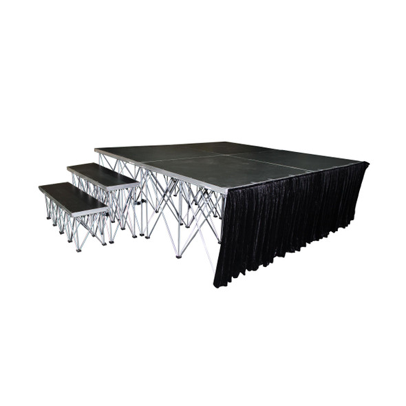 ProX 8" 8ft Width Black Portable Stage Skirt Polyester Fire-Retardant Platform Skirting