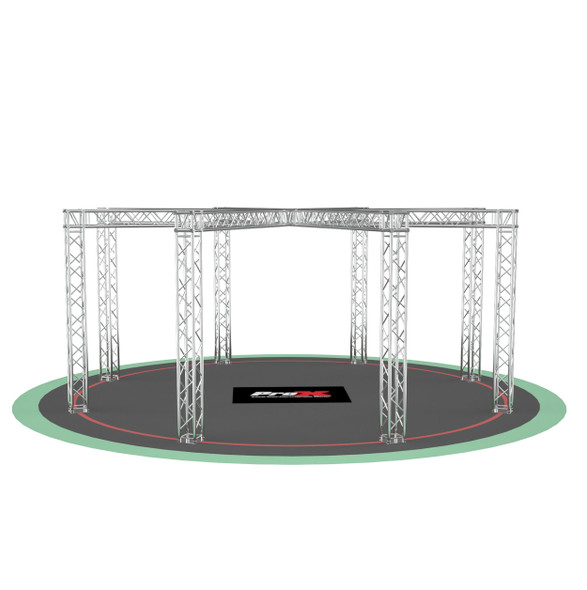 ProX circular F34 trade show display booth with perimeter truss structure for exhibitions, product launches, retail showcases, and corporate events