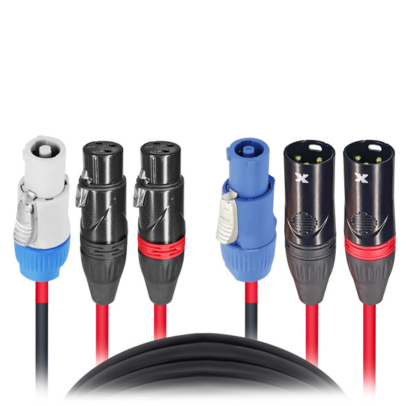ProX XC-PWC14-DXLR50 50ft dual PowerKon to dual XLR combo link cable for professional audio and power distribution