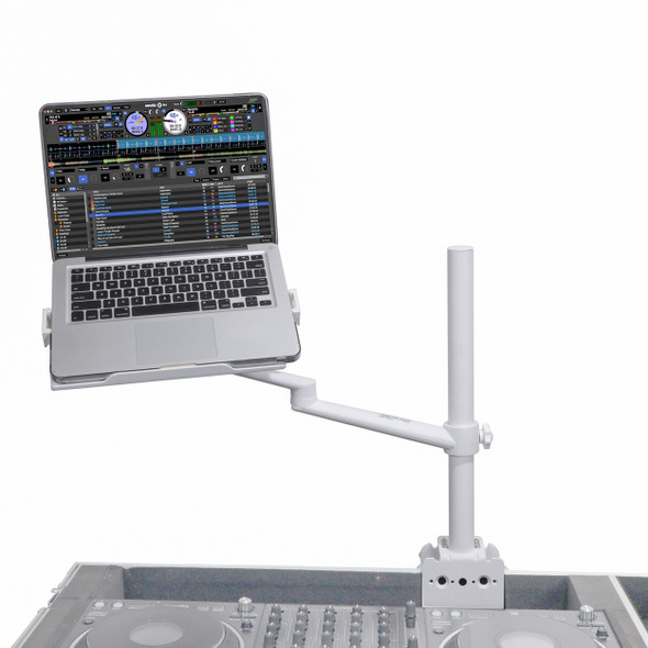 ProX White Adjustable Arm Mount Mount Stand For 12-17" Laptop,VESA 75X75 and 100X100 fit 17-32" Monitor, For DJ Flight Case/Table