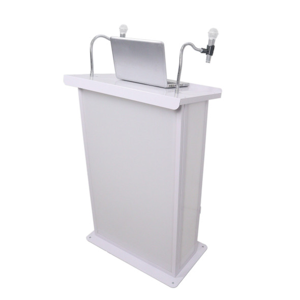 ProX Maestro Multi-Media Lectern Podium For LED Flatscreen TVs up to 32" with 2 Gooseneck Mic Stands White Finish