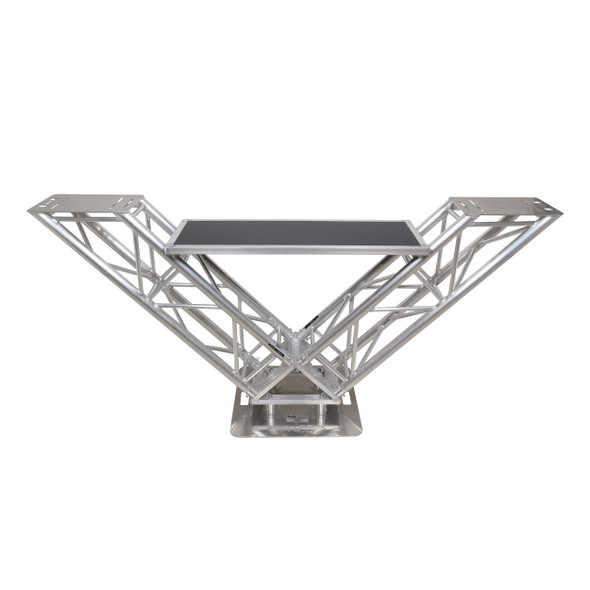 ProX XT-VERRAZANO30 technical rendering showing V-shape truss DJ booth design with heavy-duty aluminum construction