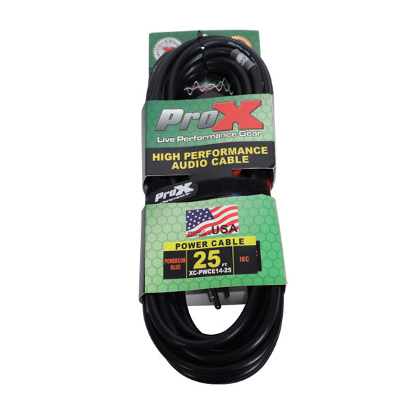 ProX XC-PWCE14-25 professional power cord with Power Connection compatible connector for audio, lighting, staging, and AV applications