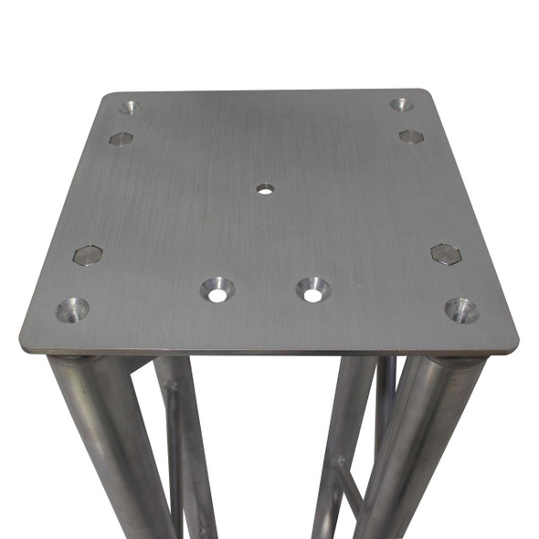 ProX aluminum truss totem with top mounting plate for lighting fixtures, moving heads, speakers, and video displays