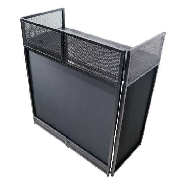 ProX VISTA DJ Booth Facade Table Station with White and Black Scrim kit and Padded Travel Bag | Black Hardware