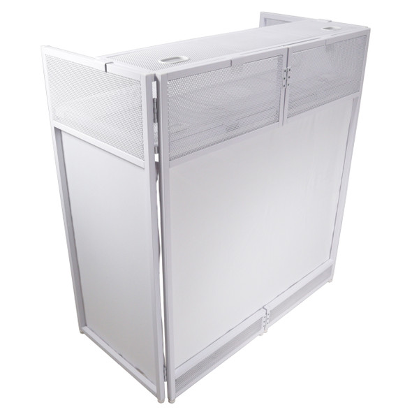 ProX Vista DJ Booth Table Work Station with White Black Scrims and Carrying Bag White Frame