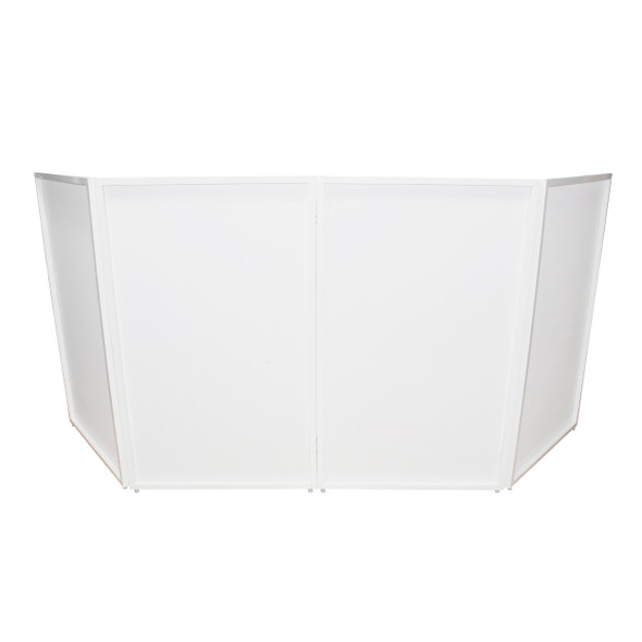 ProX Four Panel Wedding White Frame Collapse and Go DJ Facade, Two Side corner Shelves, Carry Bag, 4xBlack and 4xWhite Scrims