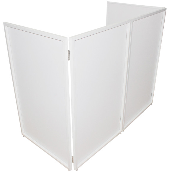 ProX Four Panel Wedding White Frame Collapse and Go DJ Facade, Two Side corner Shelves, Carry Bag, 4xBlack and 4xWhite Scrims