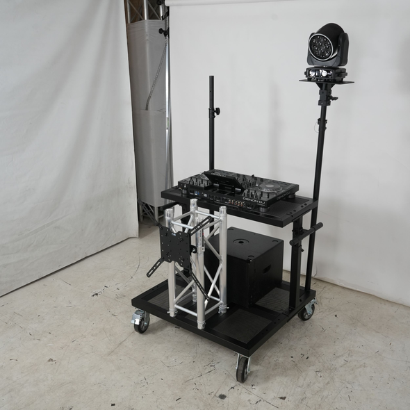 Rolling cart for Mobile DJ with Table, can hold DJ Controller and Speakers