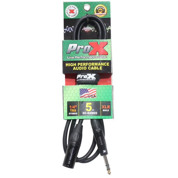 ProX 5 Ft. Balanced XLR3-M to 1/4" TRS-M High Performance Audio Cable 