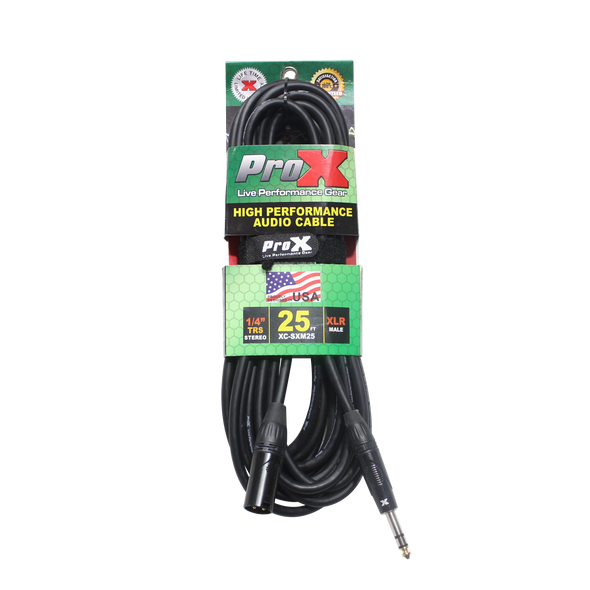 ProX 25 Ft. Balanced XLR-M to 1/4 TRS-M High Performance Audio Cable