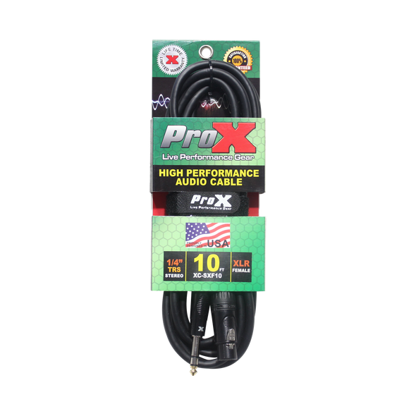 ProX 10 Ft. Balanced 1/4" TRS to XLR3-F High Performance Audio Cable